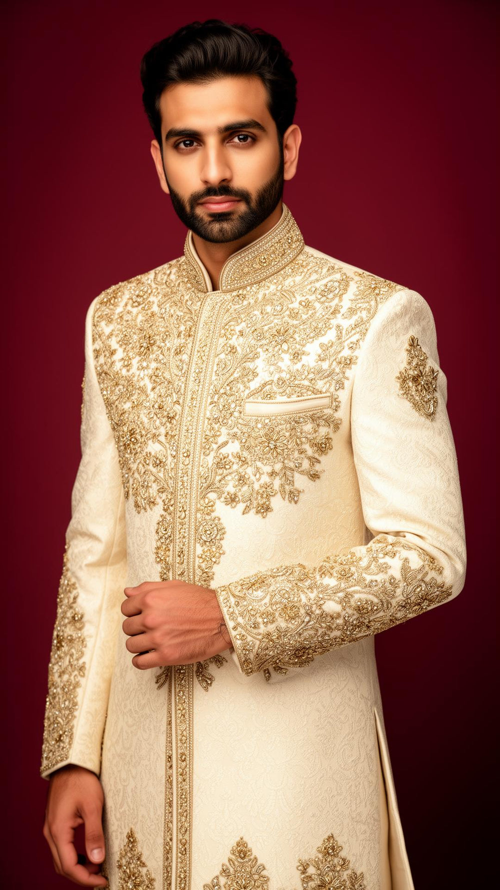 Ivory Sherwani with Heavy Embroidery
