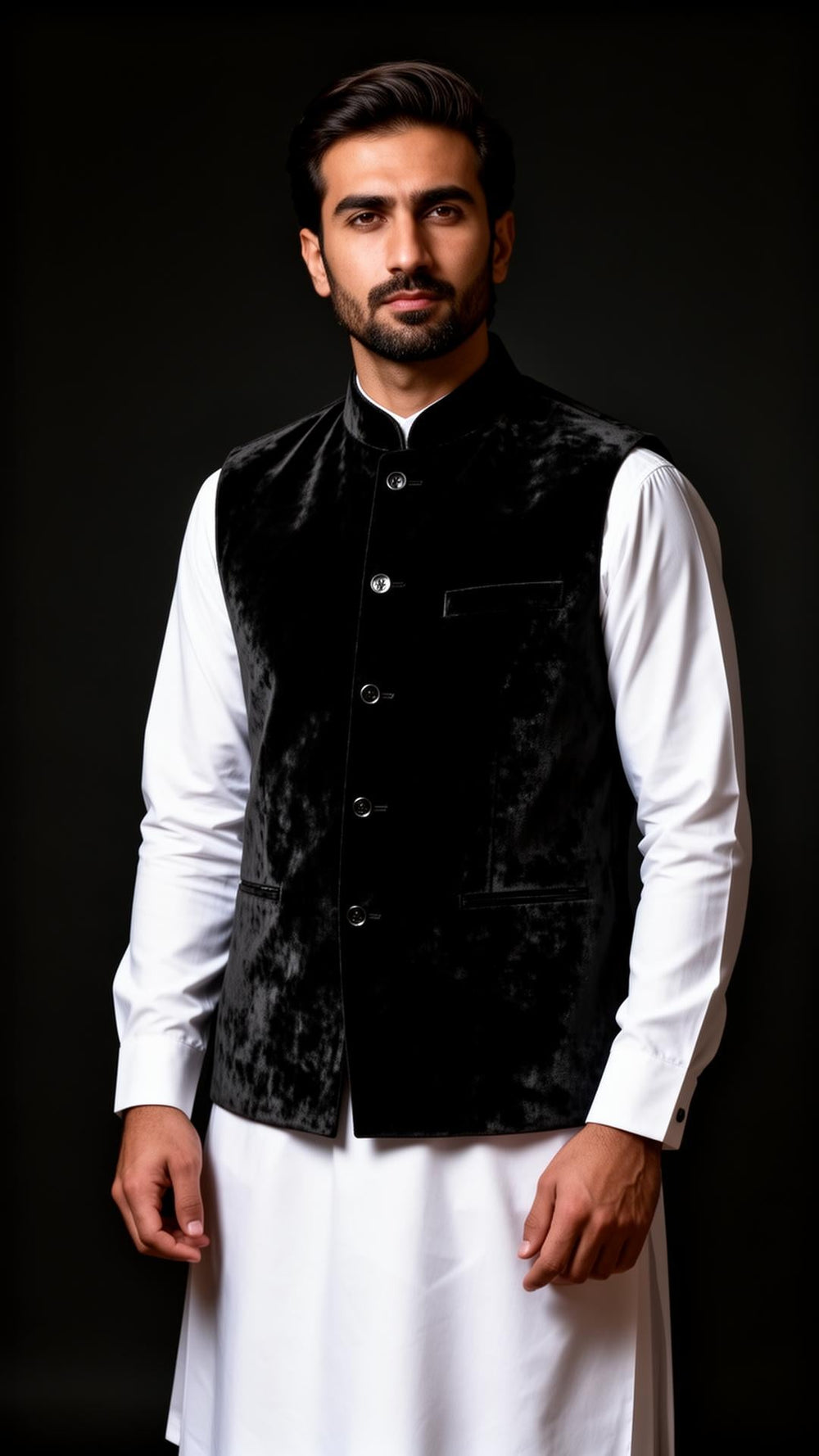 Black Velvet Waistcoat over Kurta