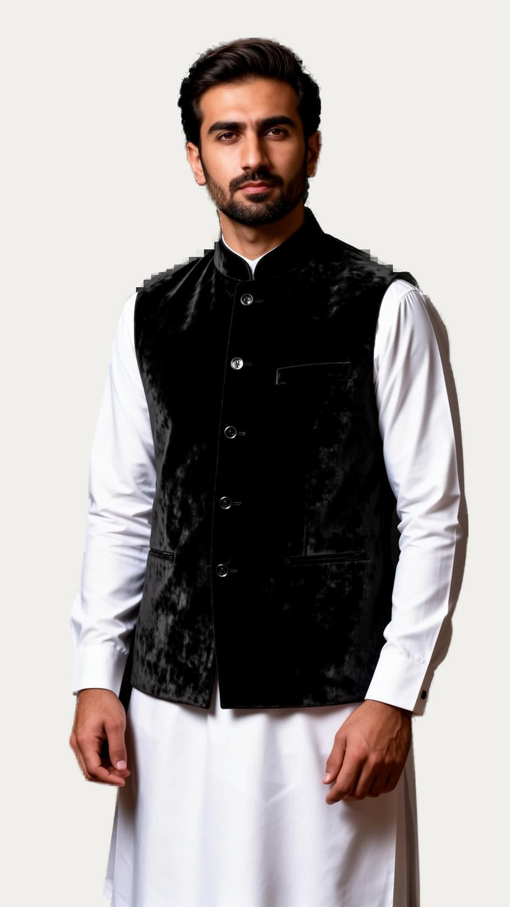 Black Velvet Waistcoat over Kurta
