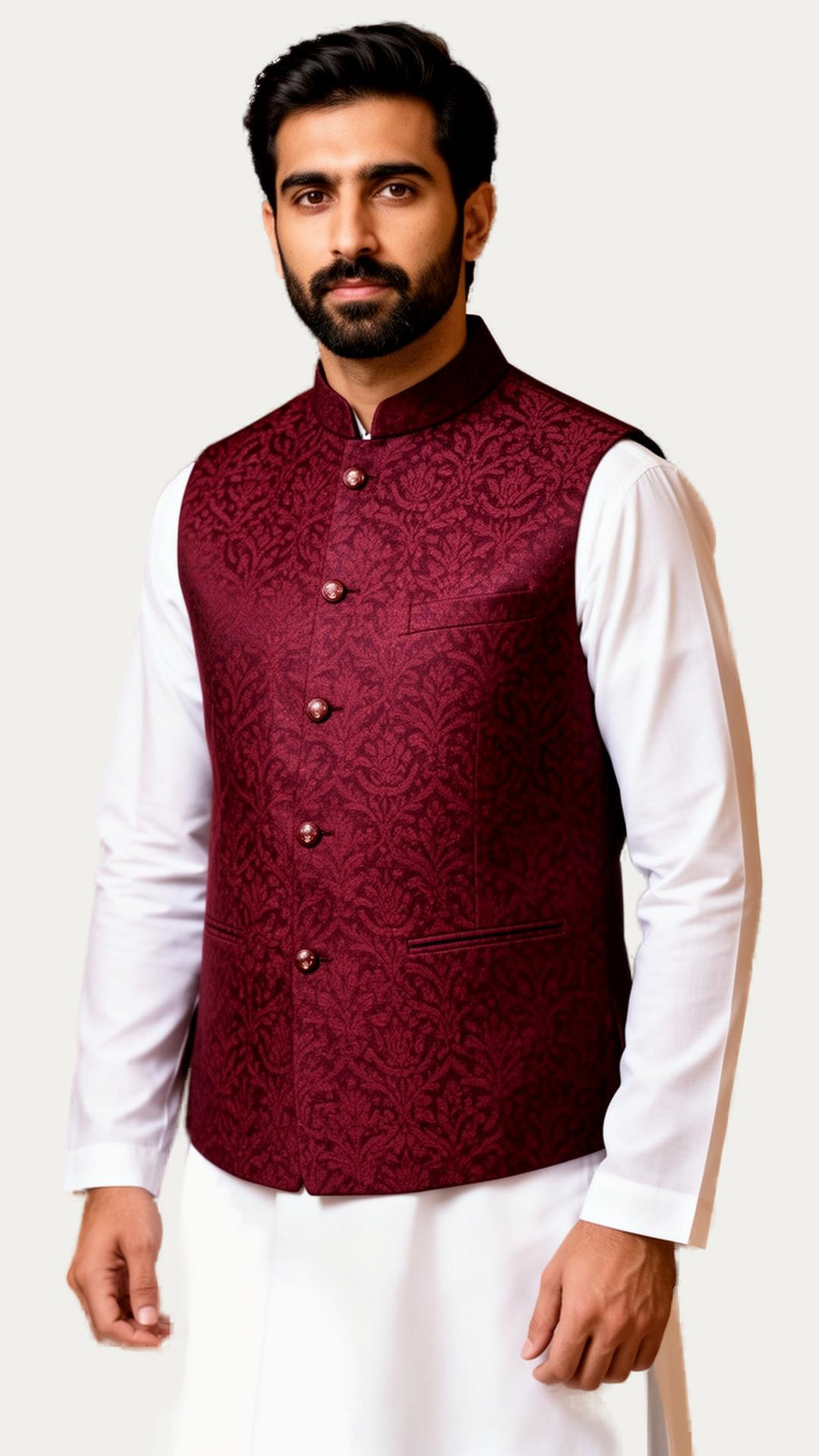 Maroon Jamawar Waistcoat