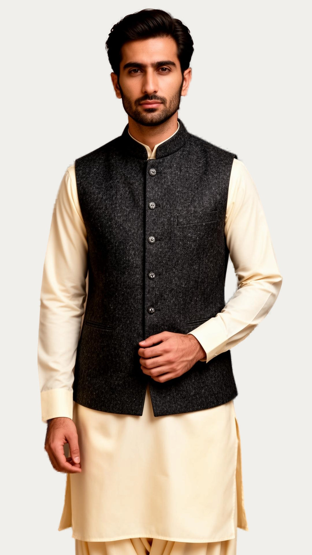 Navy Jamawar Waistcoat over Kurta